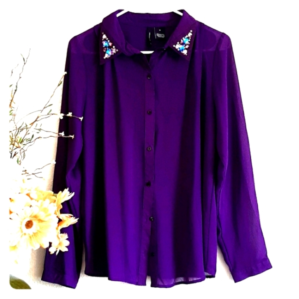 New Directions Purple Button-down Shirt